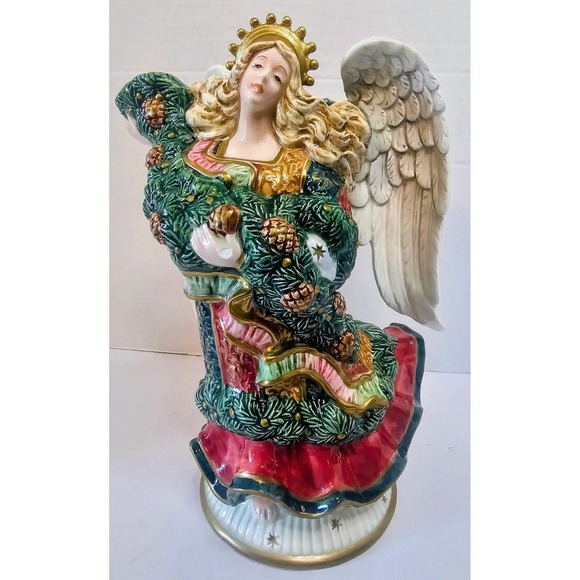 Fitz and Floyd Angel Pitcher Christmas Decor Wreath Gold Crown 1995 - Picture 1 of 8